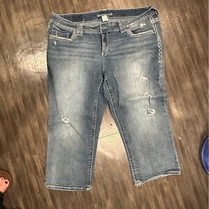 Maurices Distressed Capri Jeans w/ Stretch. Very Flattering!